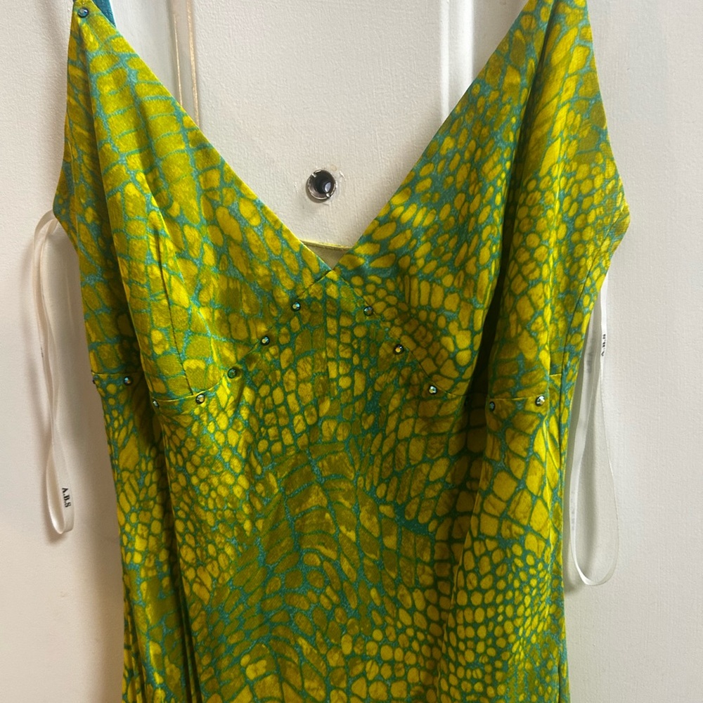 Y2K Allen B. By Allen Schwartz Asymmetrical Green Dress Sz 4 - Picture 8 of 15